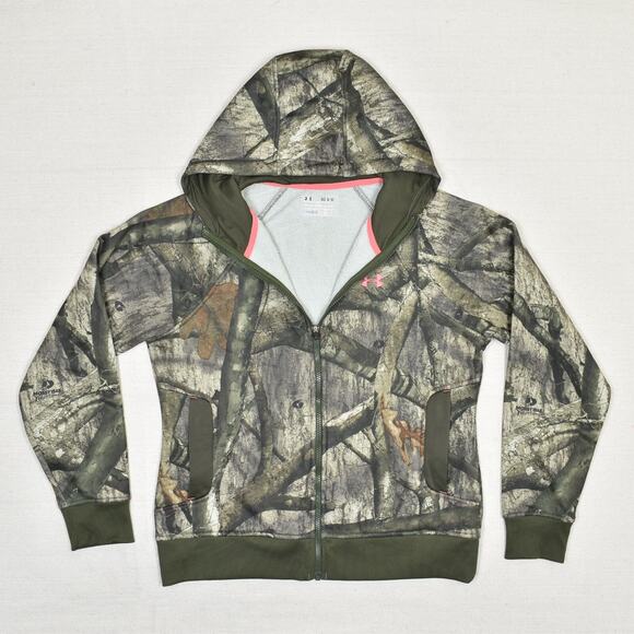 Under Armour Women's Full Zip Jacket Polyester Green Size M Loose Coldgear Camo - Picture 2 of 8